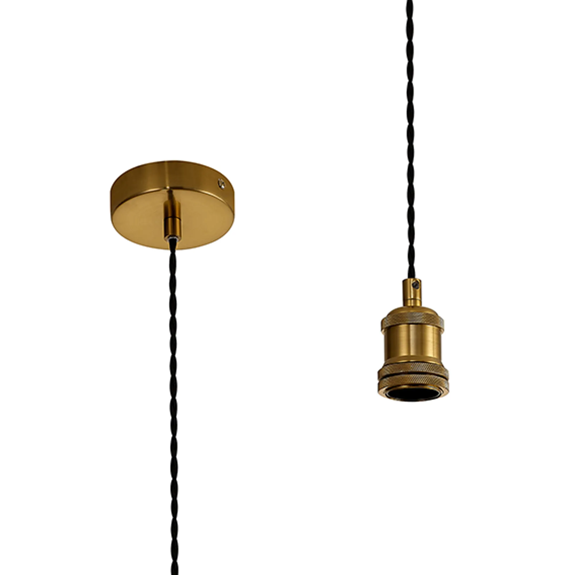 D0797  Dreifa 1.5m Single Pendant, 1 x E27, Gilt Bronze/Black Twisted Cable (Maximum Load 1.5kg)